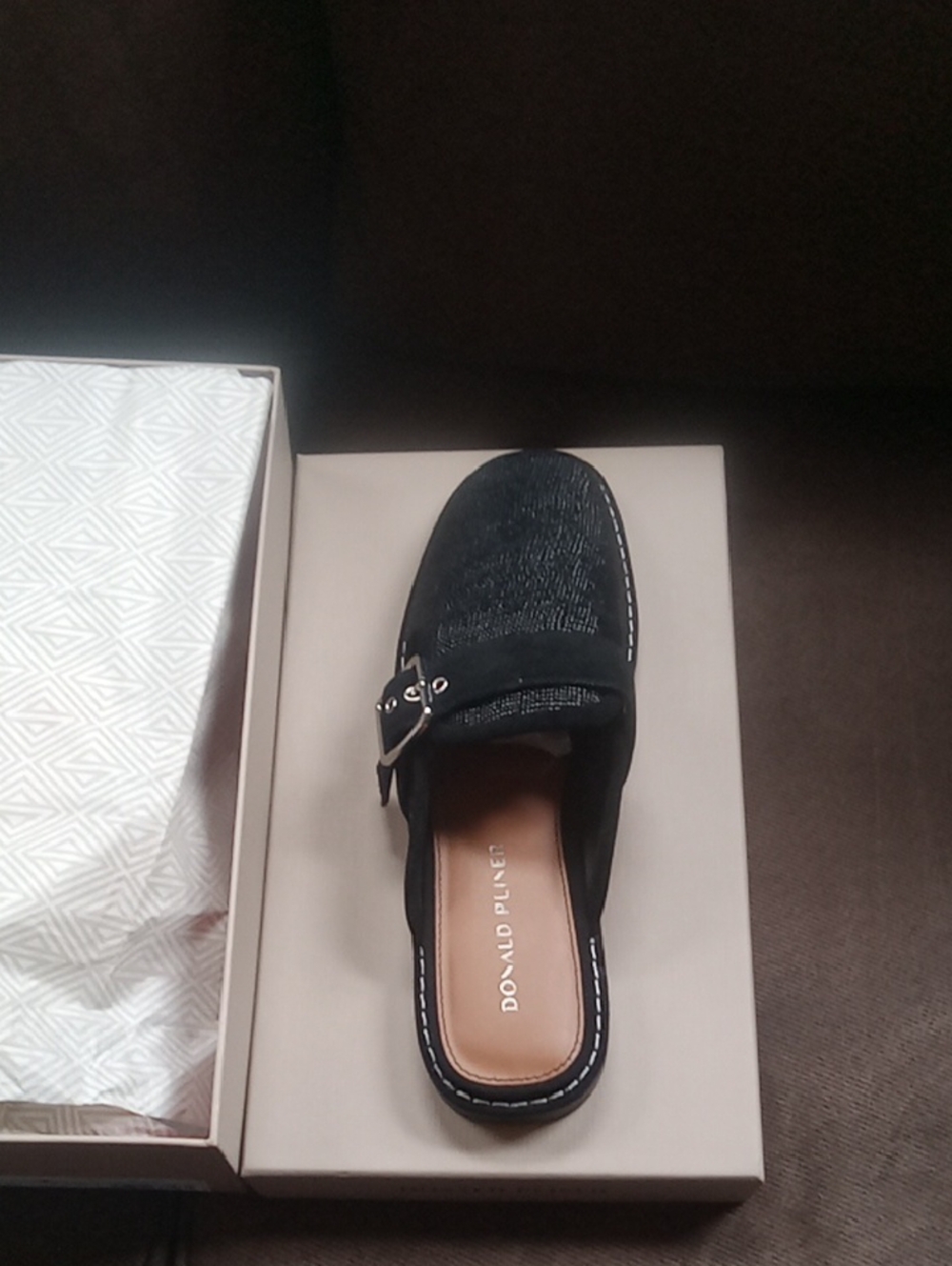 Donald J. Pliner Black Textured Slip-On Mule Brand New Never Worn